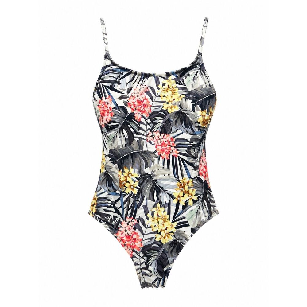 Hurley Tropical Floral Strappy Back One Piece Swimsuit Medium